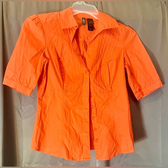 BISOU BISOU Button Down Shirts coral colored short sleeve Sz:S - Picture 1 of 2